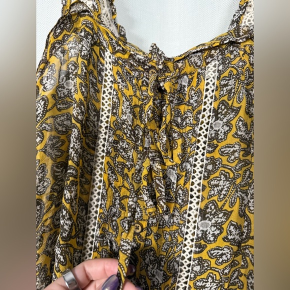 By Anthropologie Sleeveless Yellow and Brown Floral Crochet Bardot Blouse US 10 - Picture 11 of 16
